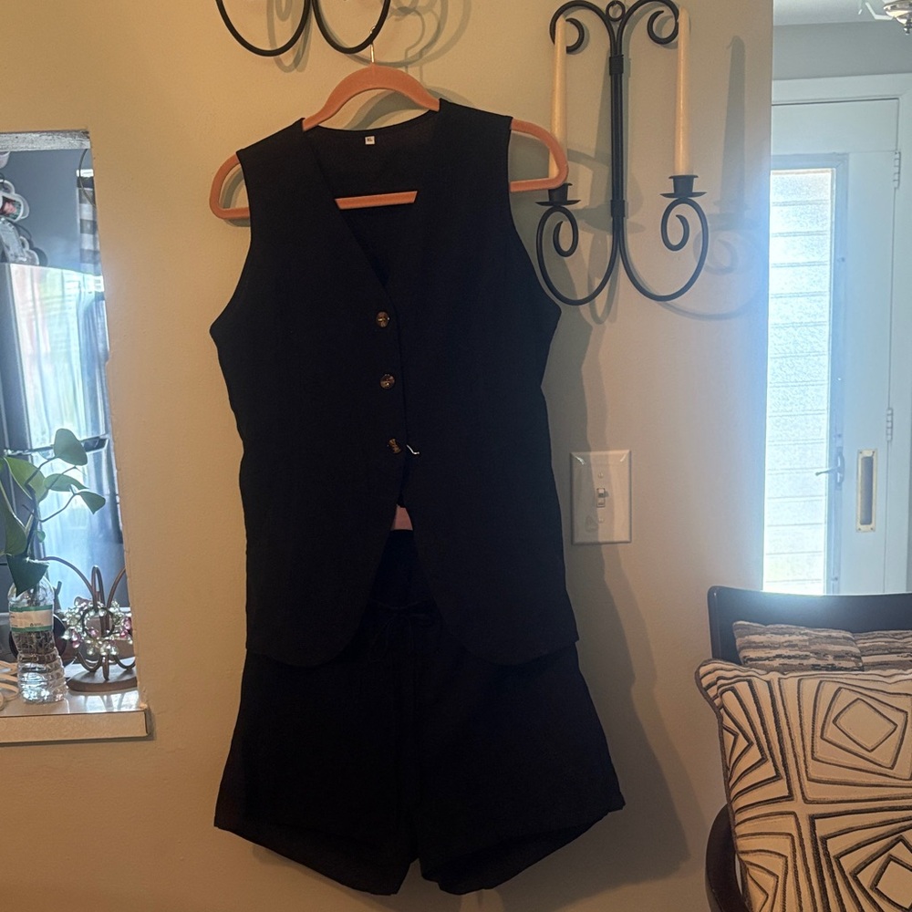Black Women's Vest and Shorts Set